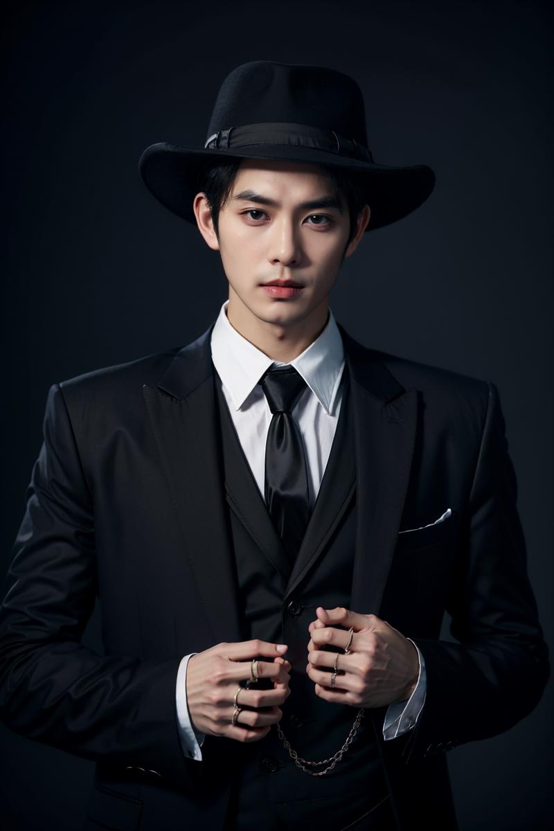 01999-3210469926-sd mai, Suit thug, solo, 1boy, male focus, necktie, hat, black hair, shirt, looking at viewer, black necktie, jacket, white shir.png